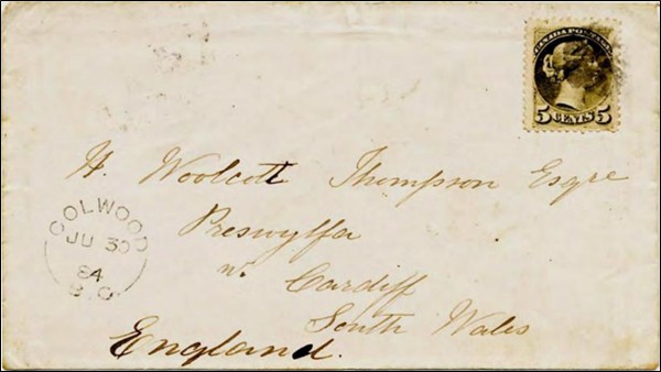 Colwood, B.C. broken circle postmark dated June 30, 1884. (G. Scrimgeour)